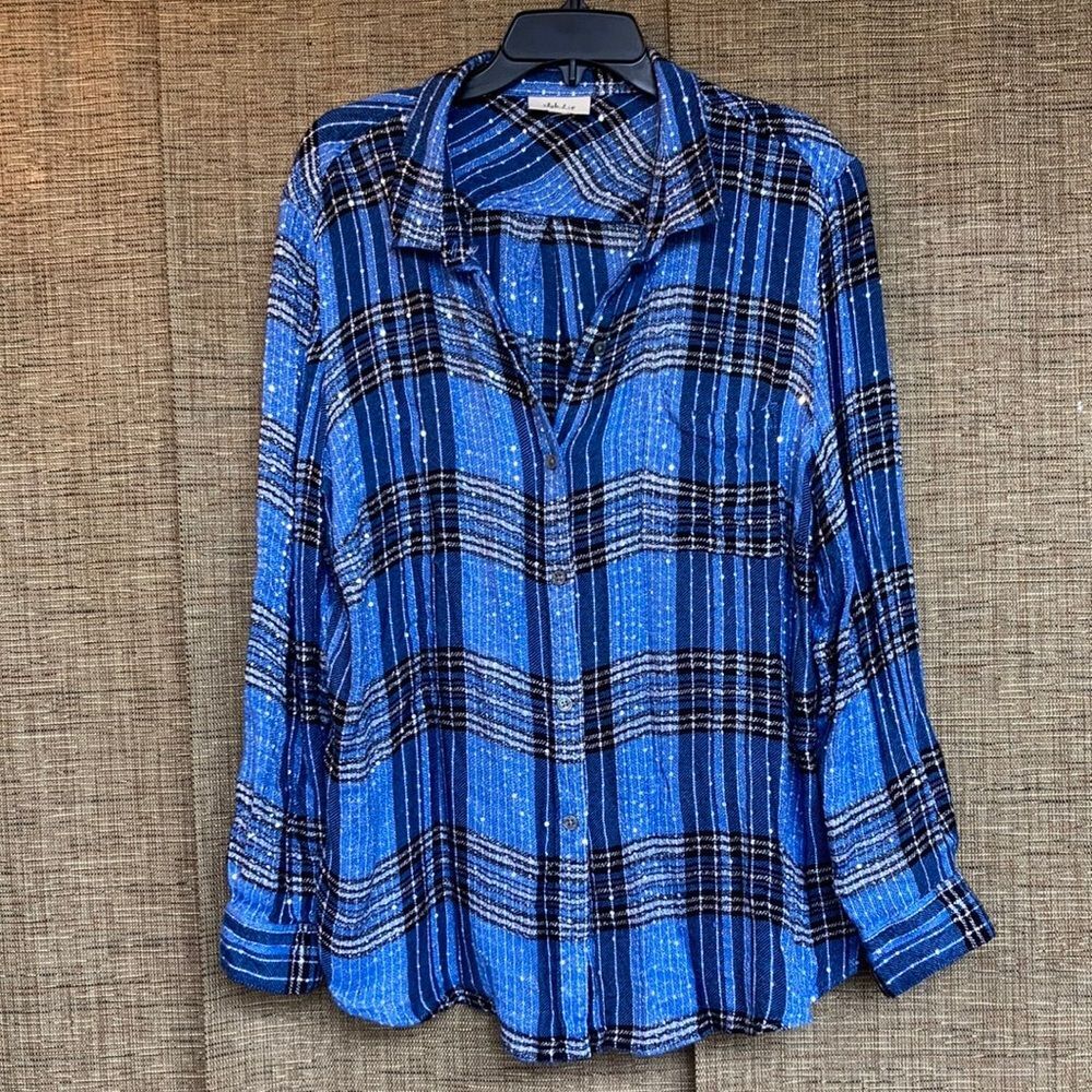 Style & Co. Blue Plaid Button Down Shirt
